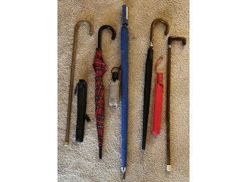 (6) Assorted Size Umbrella With (2) Canes - One With Bakelite Handle