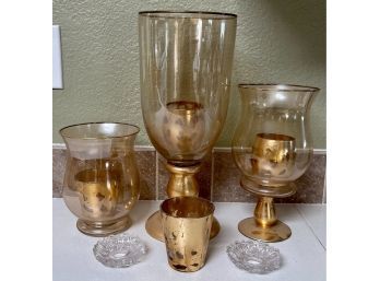 Home Decor Lot - Glass And Gold Tone Candle Holders