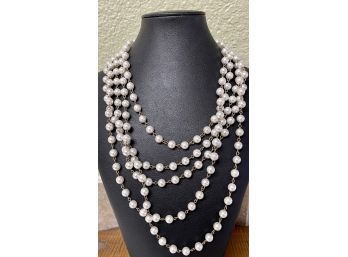 110 Inch Gold Tone And Faux Pearl Necklace