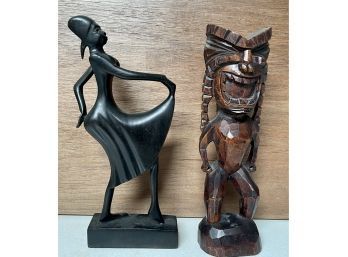 Woolley Jamaica Ebony Wood Figurine And A Hand Carved Warrior Figurine Marked 263