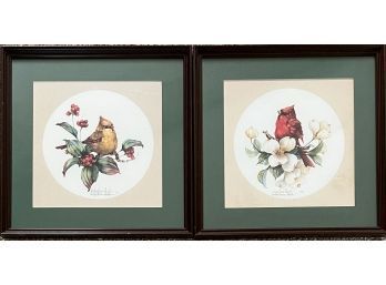 (2) Small Vintage Carolyn Shores Wright Signed 1989 Bird Prints In Frame