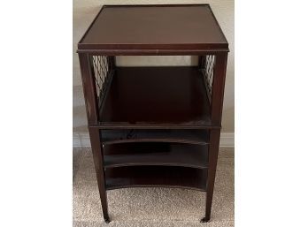 Mid Century Modern Imperial All Mahogany Metal Lattice Side Table On Casters