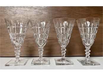 (4) Art Deco Hawkes Signed Cut Crystal Square Base Goblets (as Is)