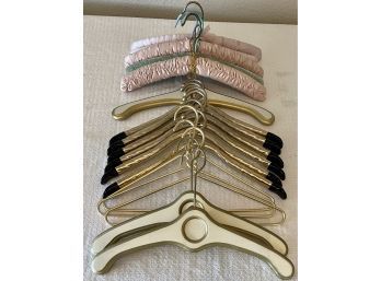 Collection Of Rowan Brass, Wood, And Padded Satin Coat Hangers