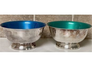 (2) Reed & Barton Enamel And Silver Plate Bowls - Green And Blue