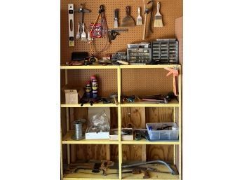 Large Lot Of Hand Tools And Hardware - Staple Guns, Levels, Organizers, Hammers, Saws, And More