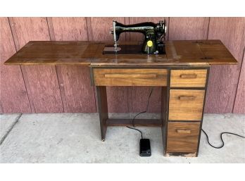 Vintage Sewing Desk With Singer Model AG713059 Sewing Machine And Contents - Patterns, Thread, Needles