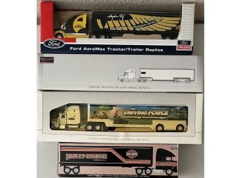 (4) Assorted Die-cast Semi Trucks In Original Boxes - Ford Aeromax, SpecCast, Harley Davidson,  And More