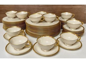 60 Piece Set  For 12 J33 Tuxedo By Lenox Cream And Gold Rim China -dinner Plates, Side Plates, Cups, Saucers