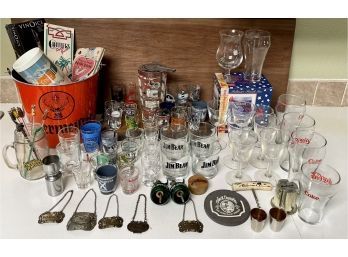 Bar Lot - Shot Glasses, Wine Glasses, Low Balls, Stir Sticks, Bone Handle Opener, Liquor Labels, And More