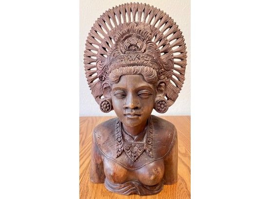Vintage Klungkung Bali Hand Carved Wood Female Bust