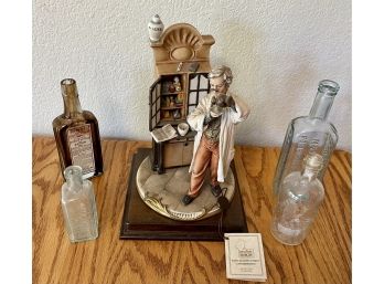 Porcellane D'Arte Capodimonte The Pharmacist Figurine With Assorted Vintage Pharmacy Bottles