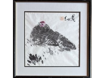 Vintage Japanese Rooster Ink Art Work Signed