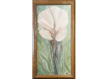 Original Loveland Artist Don Ellis Oil On Canvas Sweet Pea Painting With Oak Frame