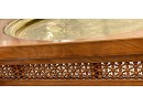 Vintage Genuine Moroccan Mashrabiya Hexagonal Teak Table With 39 Inch Etched Solid Brass Tray Insert