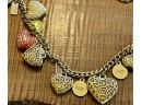 Stunning Vintage Coach Jewelry Gold Tone And Enamel Puffy Heart Necklace  With Coach Charms