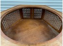 Vintage Genuine Moroccan Mashrabiya Hexagonal Teak 4-door Console Table With 39 Inch Etched Solid Brass Tray