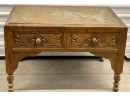 Vintage Genuine Moroccan Mashrabiya Teak Solid Etched Copper Top 2-drawer Side Table