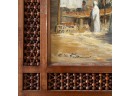 Vintage Original Signed Oil On Canvas Mosque-Madrasa Of Sultan Hasan Painting With Handmade Mashrabiya Frame