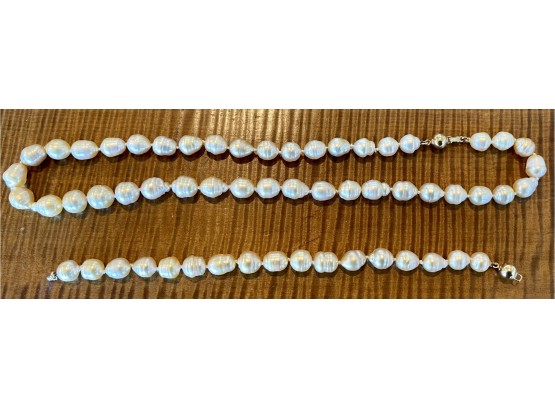 Gorgeous Vintage Fresh Water Pearl Necklace & Bracelet 14K Gold Clasp Oahu Hawaii
