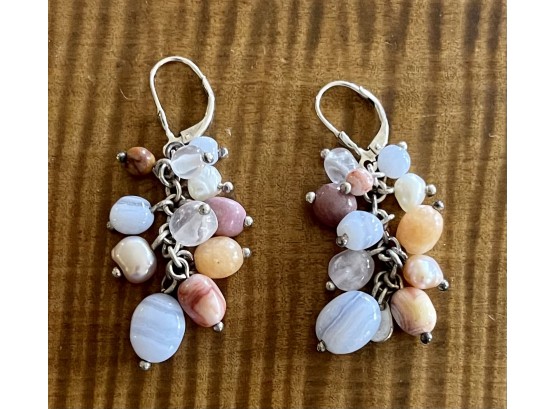 Pair Of Whitney Kelly Sterling Silver Multi Stone And Pearl Earrings