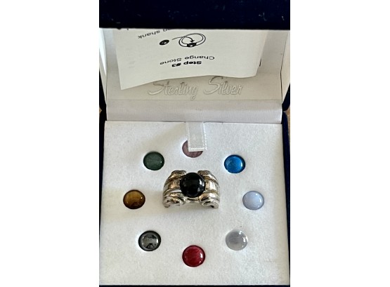 Legend Beads Changeable Jewelry Sterling Silver Ring With Gem Tops Size 8- Pink Quarts, Tigers Eye, And More