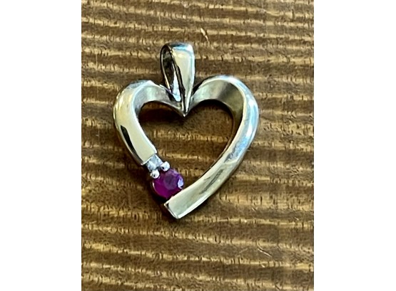 14k Gold FD Red Spinel And Diamond Heart Pendant - 1.8 Grams Total