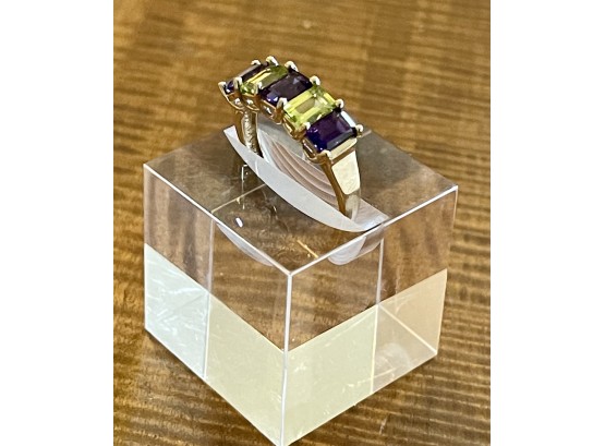 14k Yellow Gold Ladies Cast Amethyst And Peridot Stone Ring Size 8.75 - 4.01 Grams Total