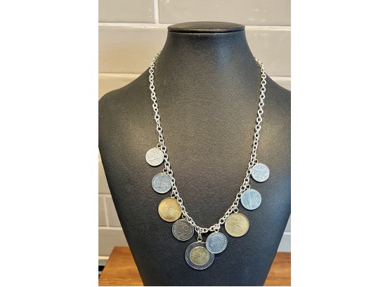 Sterling Silver And Foreign Coin 18' Necklace
