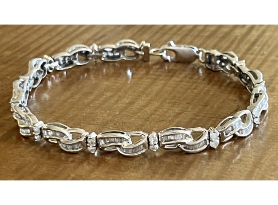 14k White Gold And Diamond Baguette Channel Set 7.5' Tennis Bracelet (as Is) - 16.7 Grams Total