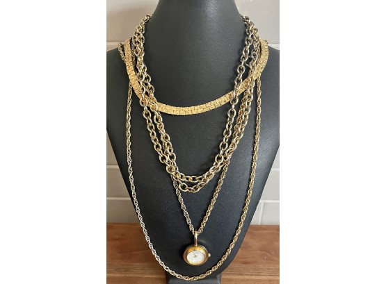 Vintage Collection Of Gold Tone Necklaces - Joan Rivers, Mother Of Pearl Watch, And More