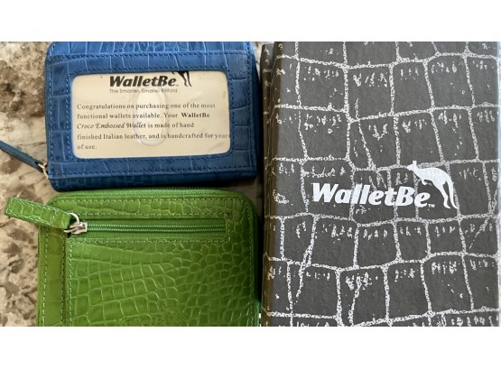(2) NIB Walletbe Finished Italian Leather Wallets - Green And Blue