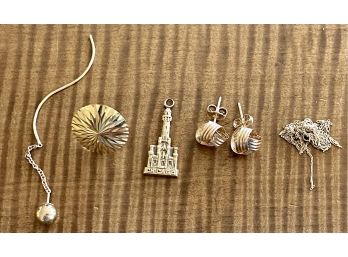 14k Gold Scrap And Wearable Jewelry - Knot Earrings, (2) Single Earrings, Chicago 14k Gold Charm - 4 G. Total