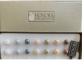 (7) Pairs Of Honora Collection Fresh Water Pearl Assorted Color Button Earrings With Sterling Silver Posts IOB
