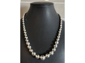 Sterling Silver Brilliant Beads Ball Bead Necklace 18' - 40.5 Grams Total