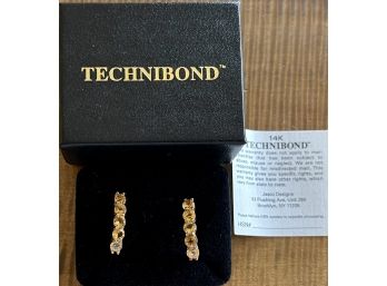 Pair Of Technibond 14k Gold Over Sterling Silver Earrings With Citrine Stones IOB And Paperwork