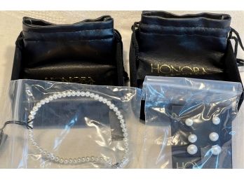 Honora Cultured Freshwater Pearl And Sterling Clasp Bracelet And (3) Pairs Of Earrings In Original Bags