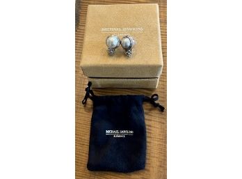 Michael Dawkins Sterling Silver And Pearl Earrings In Original Bag And Box