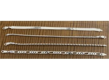 (4) Sterling Silver Milor Italy Bracelets 7.5 - 8' Long - Herringbone, Chain Link, Snake Chain, Bead Link