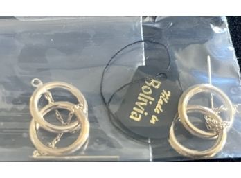 Pair Of 14k Gold Chain Ring Earrings 3.5' Bolivia NIP - 1.2 Grams Total
