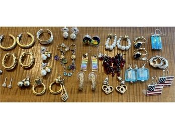 Collection Of Vintage Costume Earrings - Faux Pearls, Art Glass, Beads, Enamel, And More