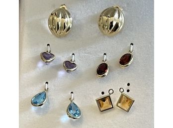 14K Gold Post Earrings With Attachable Gemstone Sets Garnet, Amethyst And More