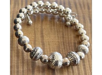 Relios Jewelry Sterling Silver Hammered Ball Bead Wrap Bracelet - 10.1 Grams Total