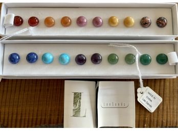 (2) Boxes Of Lee Sands Stone Button Earrings 5 Sets Per Box - Jadeite, Agate, Turquoise, Carnelian, (2 Of 2)