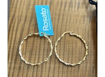 Pair Of Rosato 14k Gold Twist Hoop Earrings In Original Box And Tags - 1.6 Grams Total
