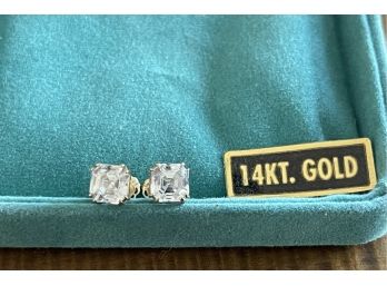 Pair Of 14k Gold And Gemstone Post Earrings