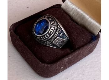 Vintage The Denver Post Sterling Silver Ring With Blue Stone - Size 10.5 - 17 Grams Total