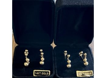 (2) Pairs Of 14k Gold Ball Earrings - 2 Grams Total