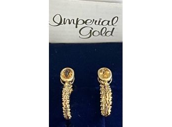 Pair Of 14k Yellow Gold And Citrine Post Earrings - 3.7 Grams Total