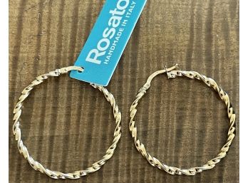 14k Yellow Gold Rosato Italy 1.5' Wide Twist Hoop Earrings IOB With Bag - 1.7 Grams Total